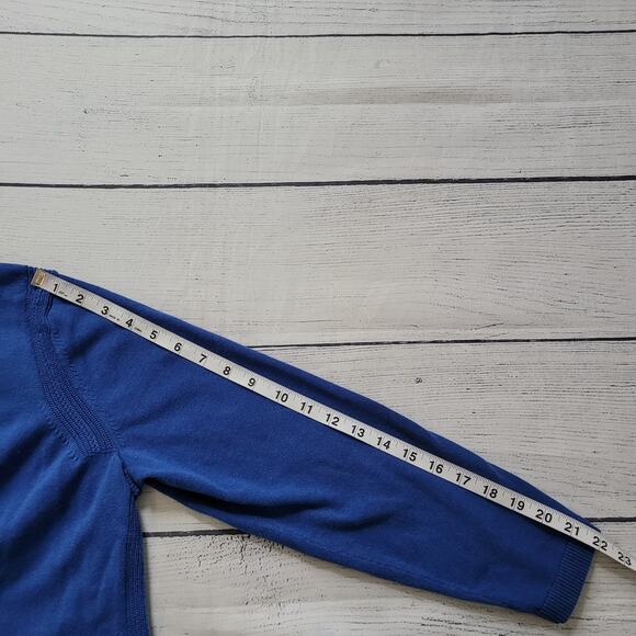 Talbots Size XL Open Front Cardigan Blue Mixed Knit Detail Office Layer - Picture 6 of 8